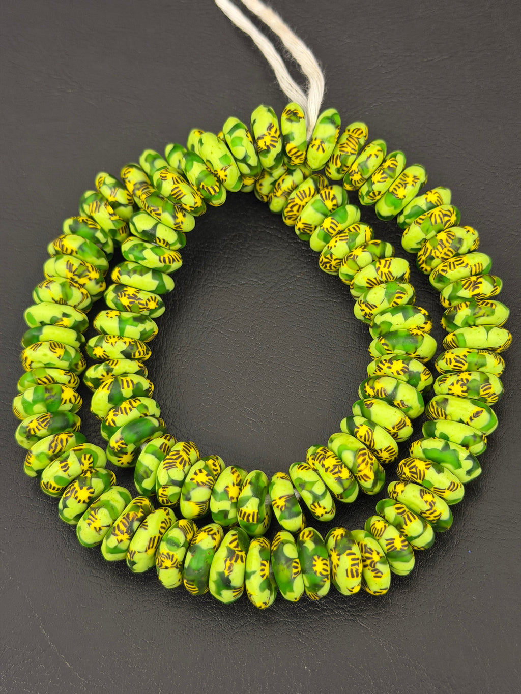 Fused Krobo Rondelle Recycled Glass Beads | Lime Green Ghana Glass Beads | Authentic African Designer Jewelry Supplies