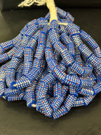Stars & Stripes Krobo Glass Beads | Royal Blue Polka Dot Long Tube Beads | Handcrafted Ghana Recycled Glass Beads