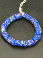 Stars & Stripes Krobo Glass Beads | Royal Blue Polka Dot Long Tube Beads | Handcrafted Ghana Recycled Glass Beads