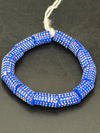 Stars & Stripes Krobo Glass Beads | Royal Blue Polka Dot Long Tube Beads | Handcrafted Ghana Recycled Glass Beads
