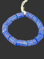 Stars & Stripes Krobo Glass Beads | Royal Blue Polka Dot Long Tube Beads | Handcrafted Ghana Recycled Glass Beads