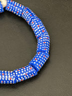 Stars & Stripes Krobo Glass Beads | Royal Blue Polka Dot Long Tube Beads | Handcrafted Ghana Recycled Glass Beads