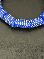 Stars & Stripes Krobo Glass Beads | Royal Blue Polka Dot Long Tube Beads | Handcrafted Ghana Recycled Glass Beads