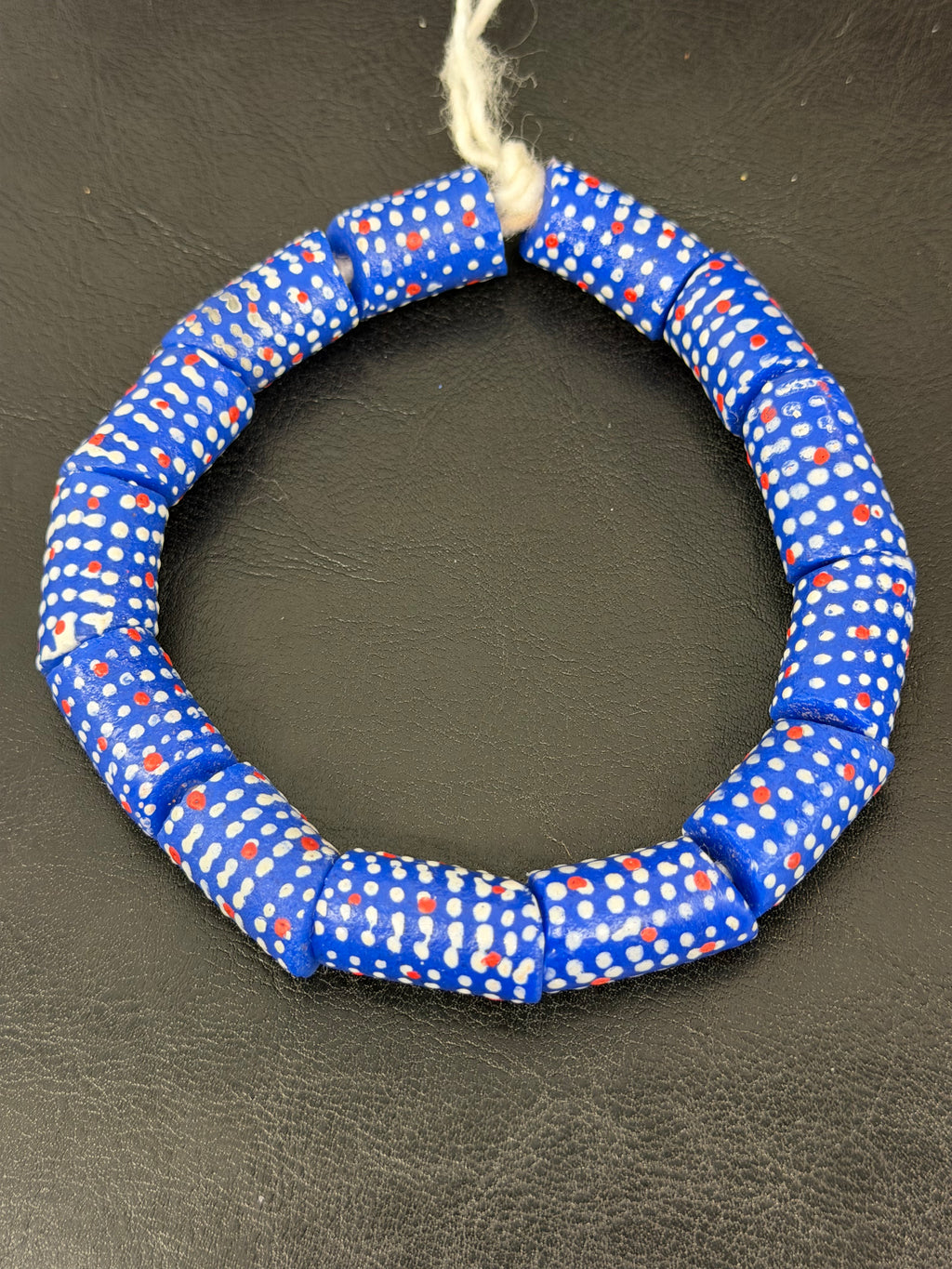 Stars & Stripes Krobo Glass Beads | Royal Blue Polka Dot Long Tube Beads | Handcrafted Ghana Recycled Glass Beads