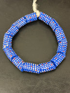 Stars & Stripes Krobo Glass Beads | Royal Blue Polka Dot Long Tube Beads | Handcrafted Ghana Recycled Glass Beads