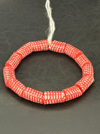 Painted Krobo Glass Beads | Red & White Polka Dot Long Tube Beads | Handcrafted Ghana Recycled Glass Beads