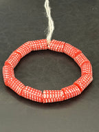 Painted Krobo Glass Beads | Red & White Polka Dot Long Tube Beads | Handcrafted Ghana Recycled Glass Beads