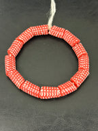 Painted Krobo Glass Beads | Red & White Polka Dot Long Tube Beads | Handcrafted Ghana Recycled Glass Beads