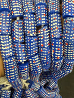 Stars & Stripes Krobo Glass Beads | Royal Blue Polka Dot Long Tube Beads | Handcrafted Ghana Recycled Glass Beads