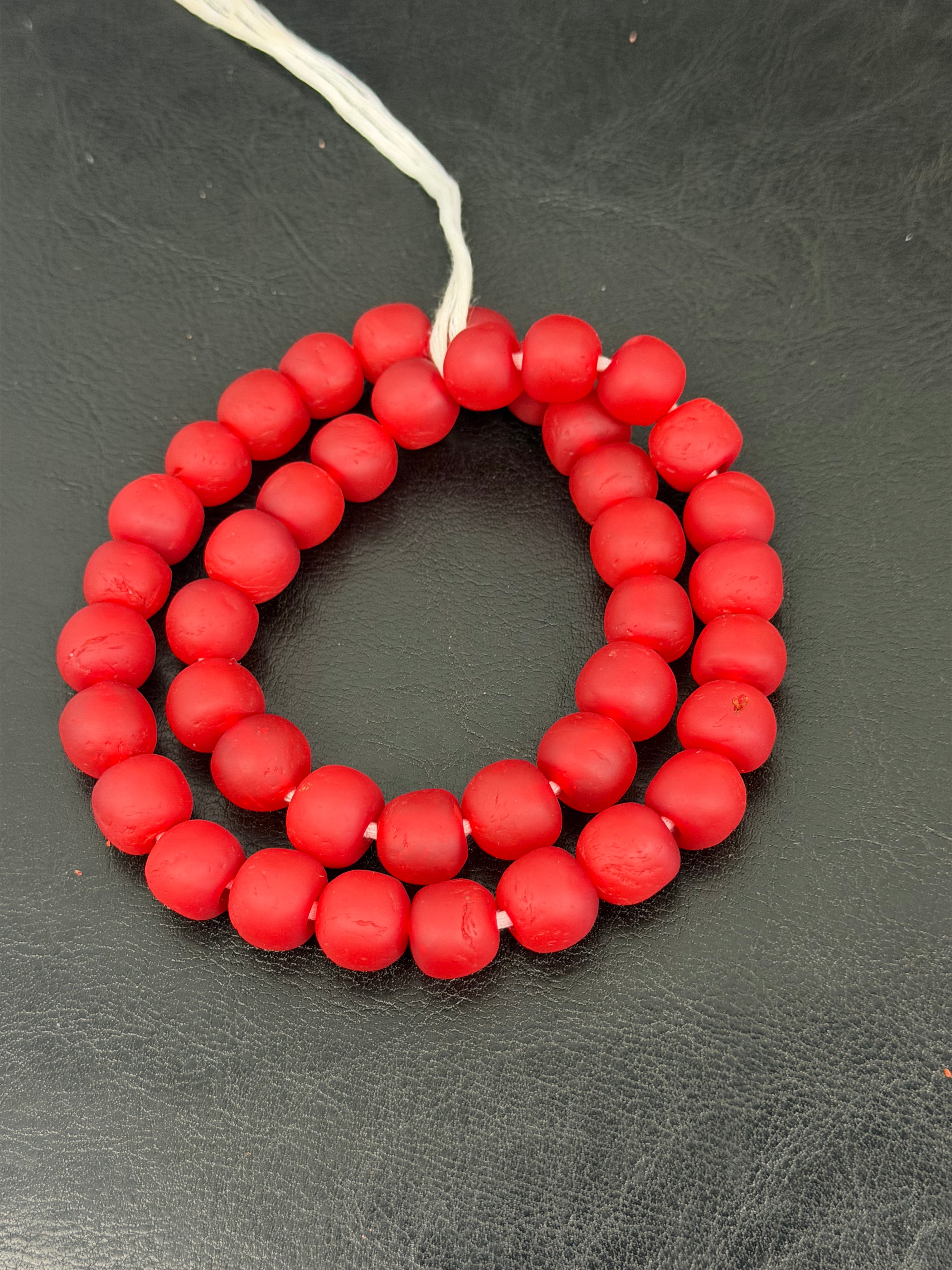 Red African Glass Bead Bundle: Hand-Painted Krobo Rondelle & Round Pocket Glass Beads from Ghana