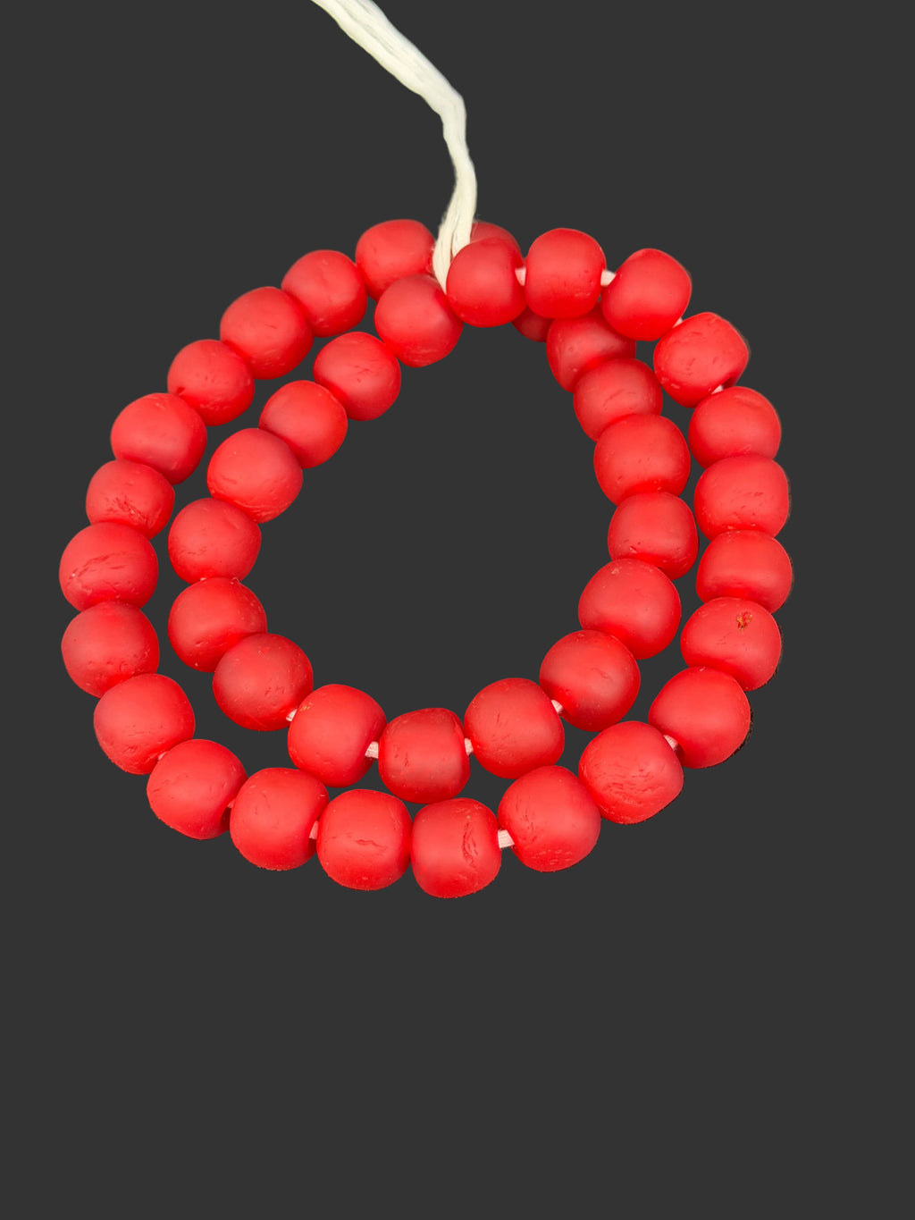 Ruby Frost Krobo Pocket Glass Beads | Handcrafted Ghana Recycled Glass Beads | Frosted Red Artisan Beads