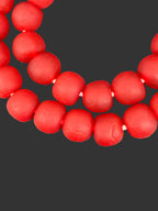 Ruby Frost Krobo Pocket Glass Beads | Handcrafted Ghana Recycled Glass Beads | Frosted Red Artisan Beads