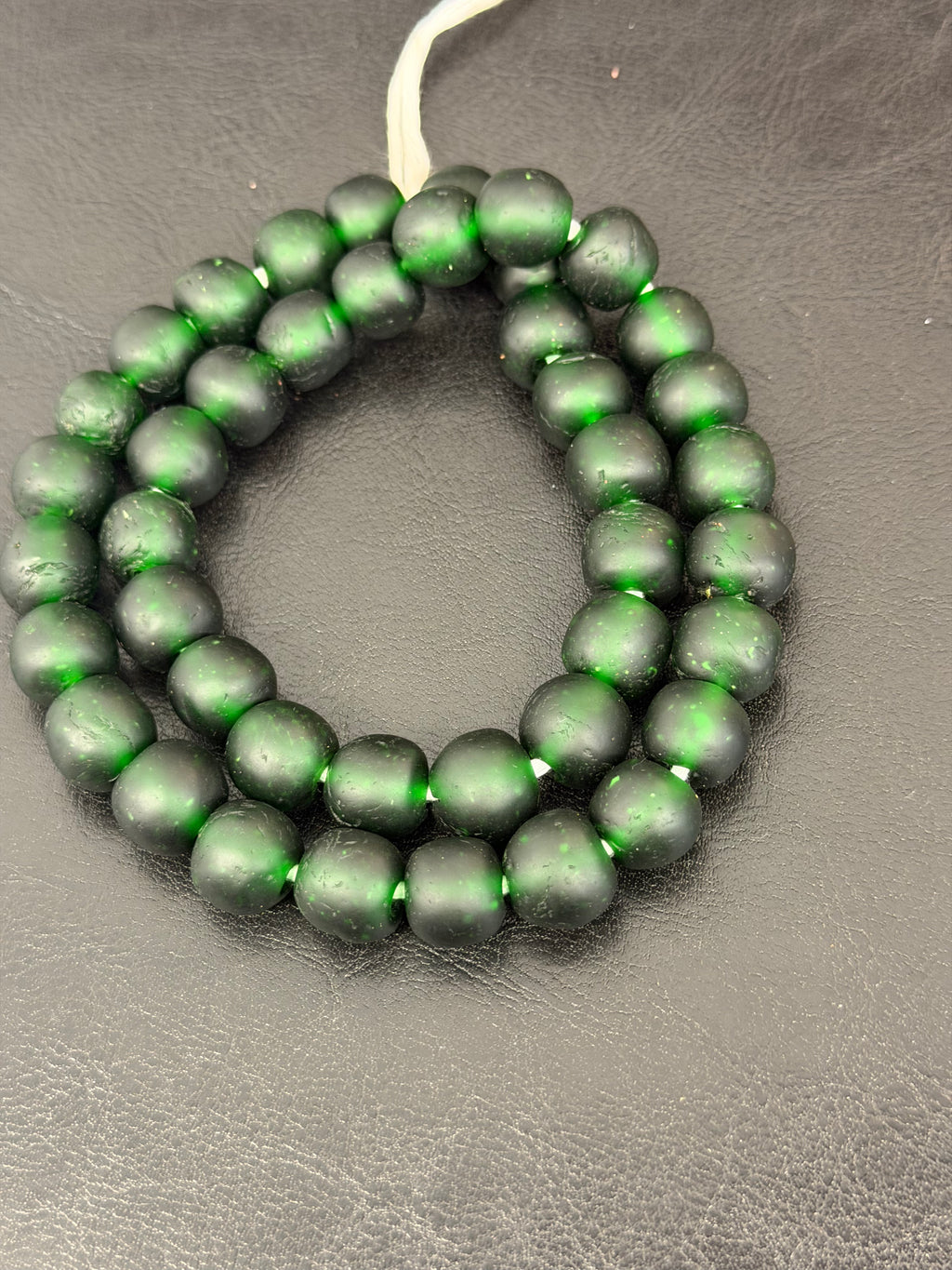 Lime Green Hand-Painted Krobo Rondelle Glass Beads & Emerald Green Pocket Glass Beads | Handmade in Ghana