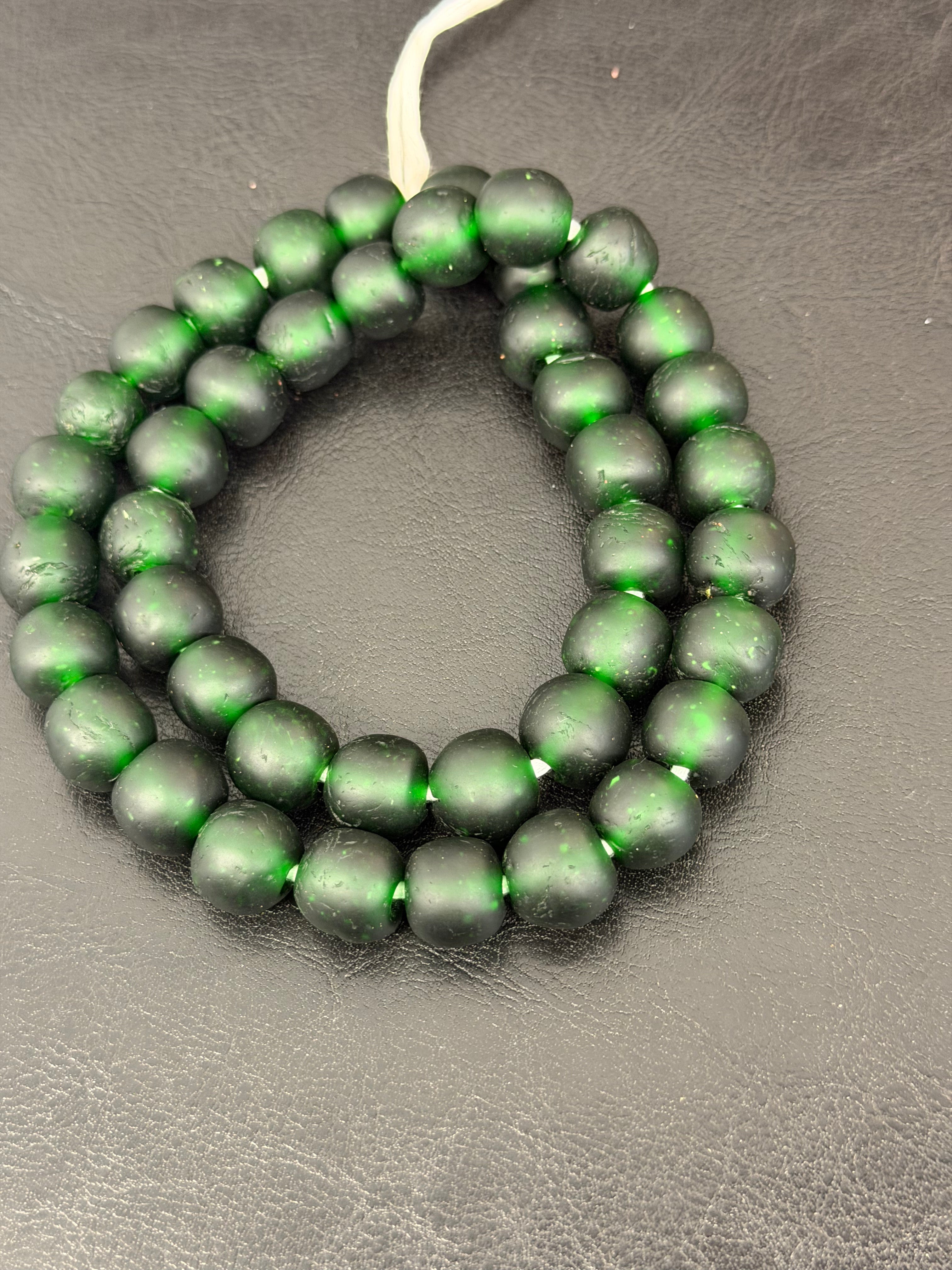 Lime Green Hand-Painted Krobo Rondelle Glass Beads & Emerald Green Pocket Glass Beads | Handmade in Ghana