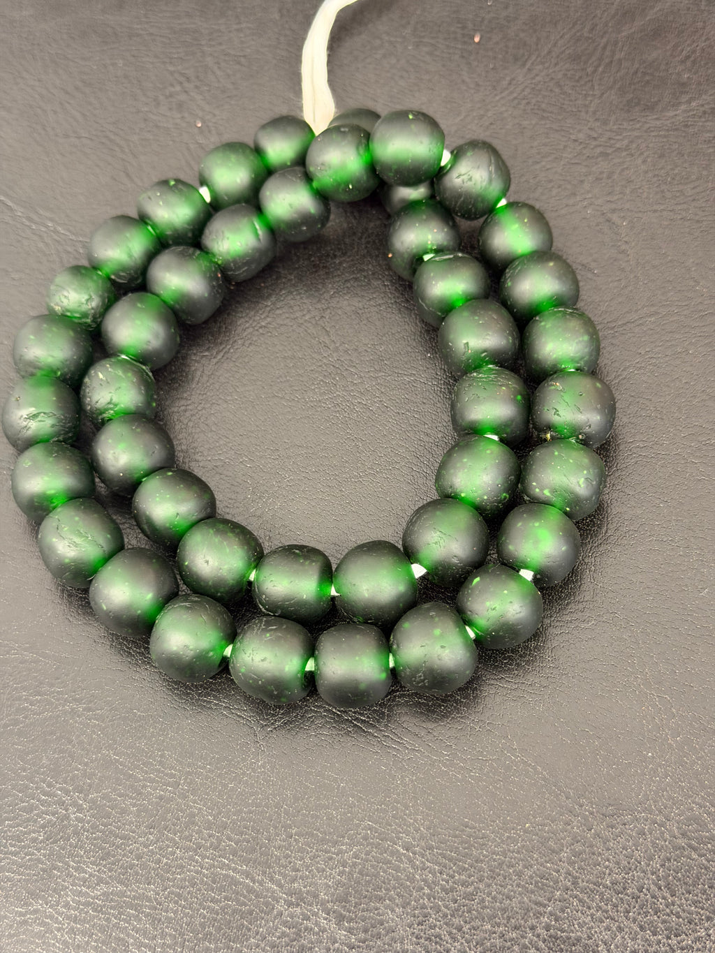 Lime Green Hand-Painted Krobo Rondelle Glass Beads & Emerald Green Pocket Glass Beads | Handmade in Ghana