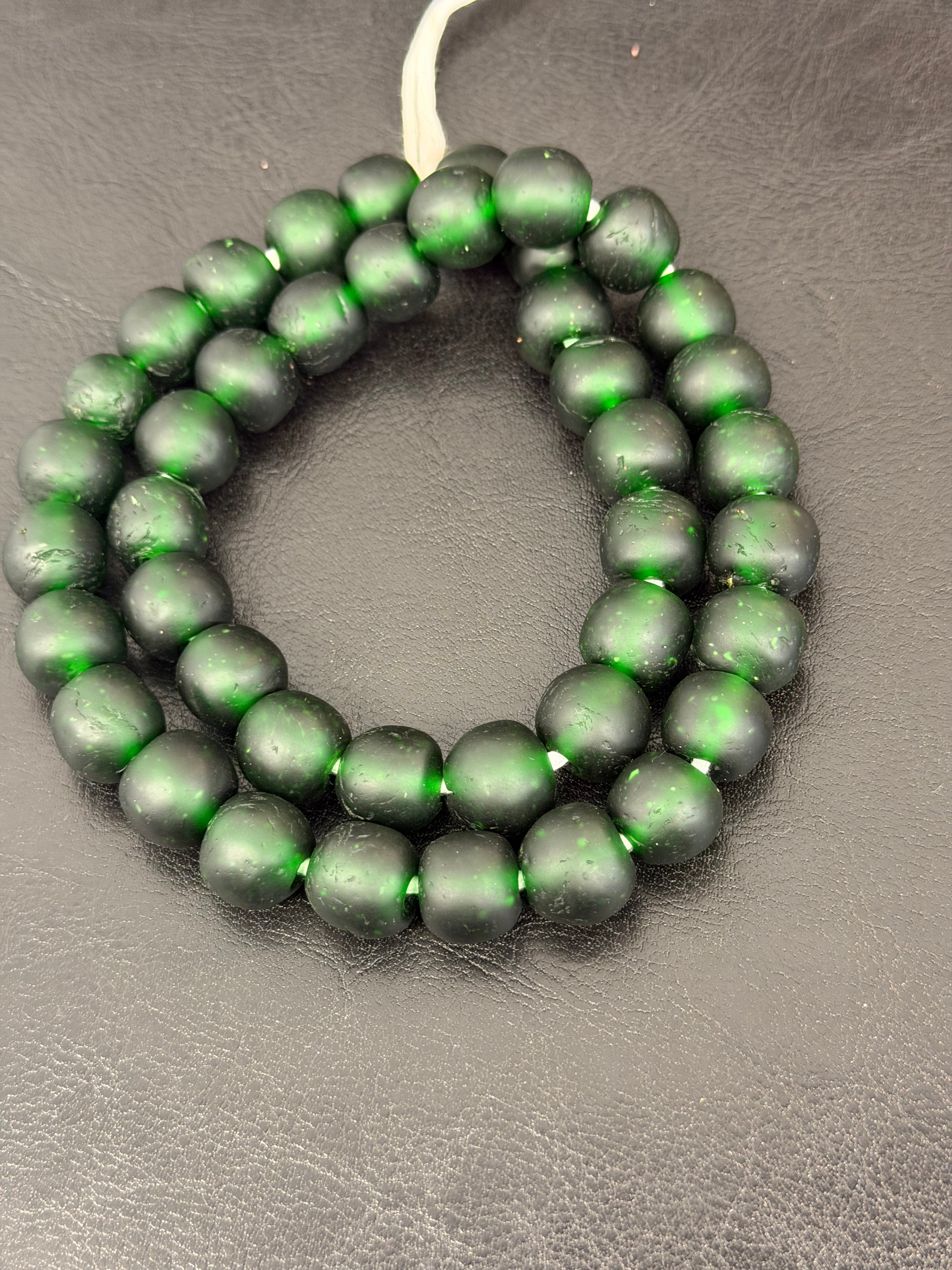 Lime Green Hand-Painted Krobo Rondelle Glass Beads & Emerald Green Pocket Glass Beads | Handmade in Ghana