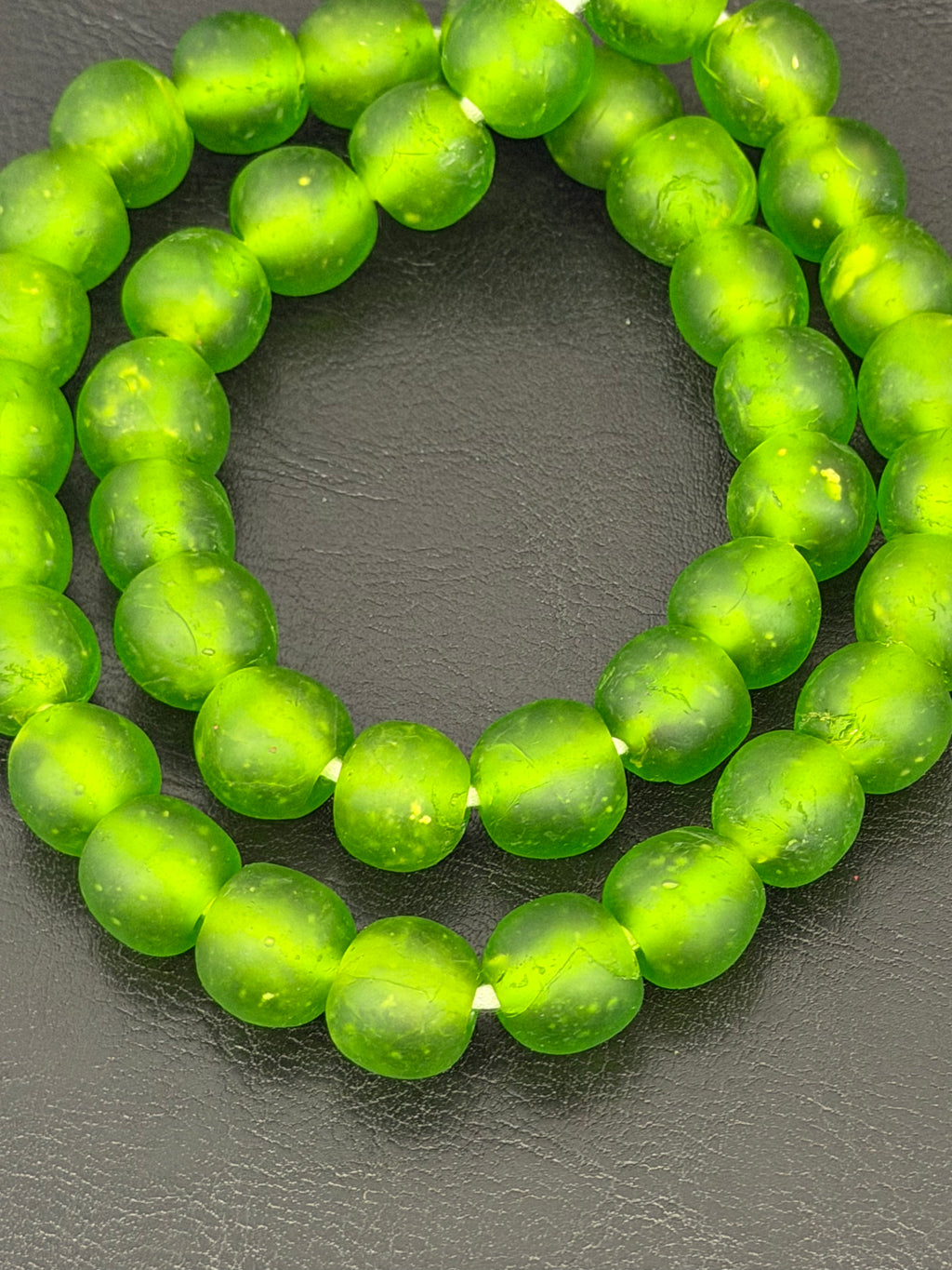 African Glass Bead Bundle – Multicolor Painted Rondelles with Lime Green Pocket Glass Beads