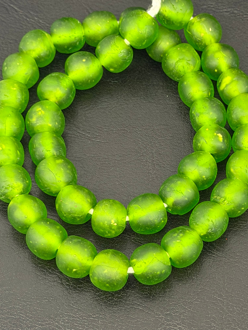 African Glass Bead Bundle – Multicolor Painted Rondelles with Lime Green Pocket Glass Beads