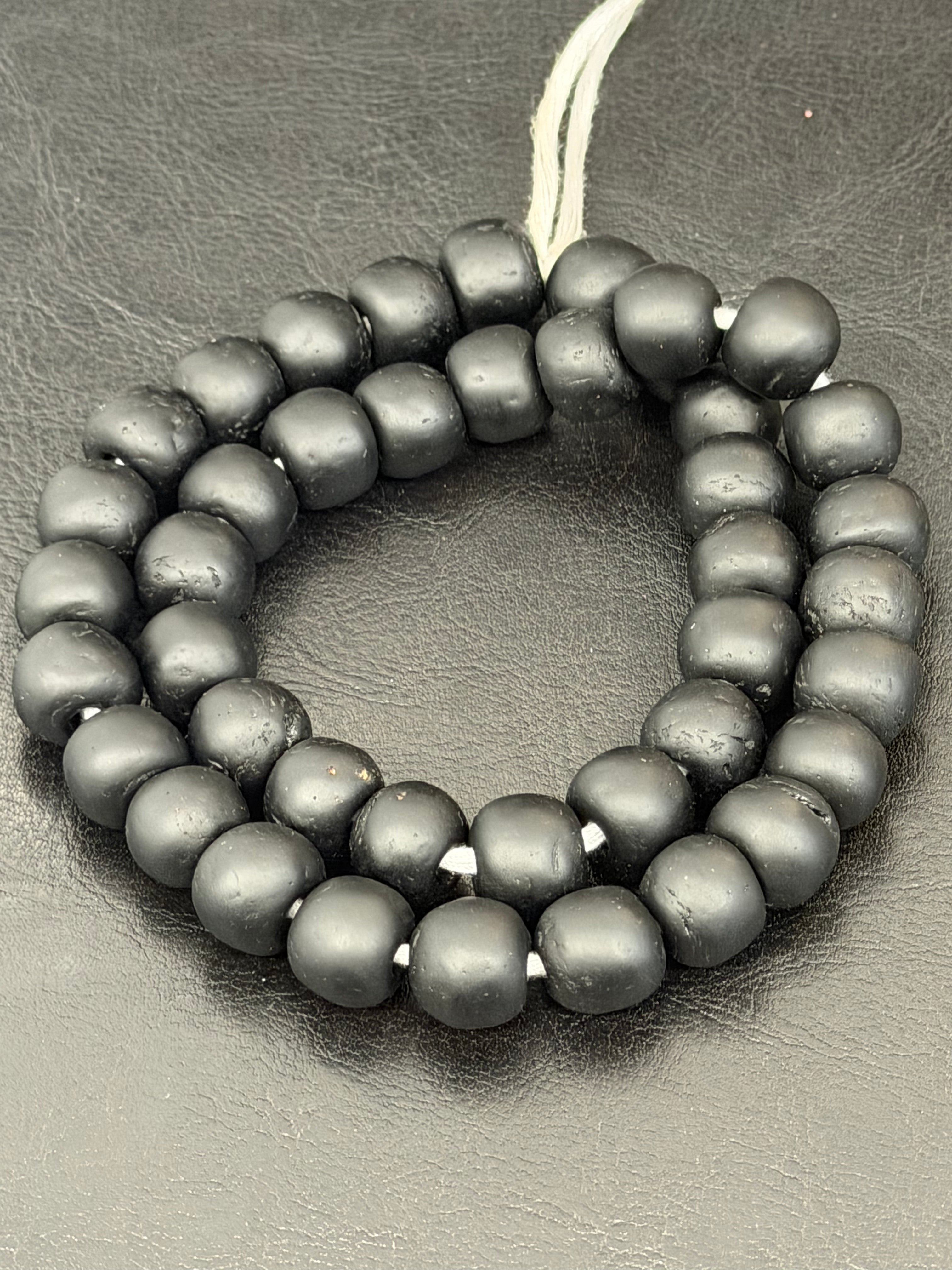 AADAMPO Curator Bundle™ | Coral Hand-Painted Krobo Rondelle Glass Beads & Matte Black Pocket Glass Beads | Handmade in Ghana