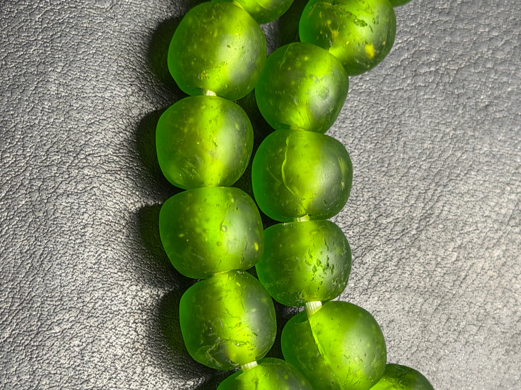 African Glass Bead Bundle – Multicolor Painted Rondelles with Lime Green Pocket Glass Beads