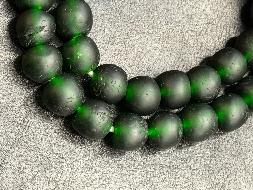 Lime Green Hand-Painted Krobo Rondelle Glass Beads & Emerald Green Pocket Glass Beads | Handmade in Ghana