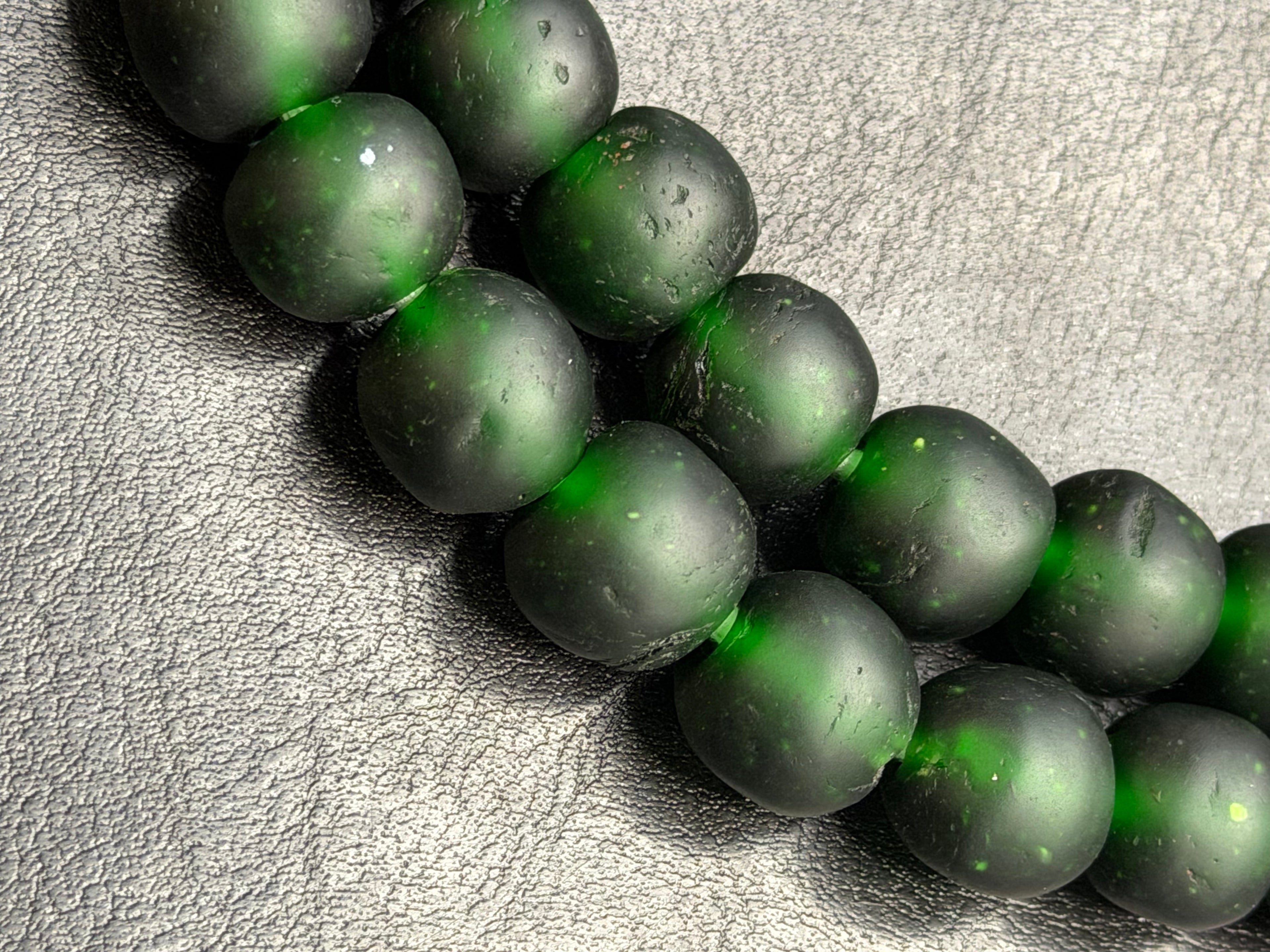 Lime Green Hand-Painted Krobo Rondelle Glass Beads & Emerald Green Pocket Glass Beads | Handmade in Ghana