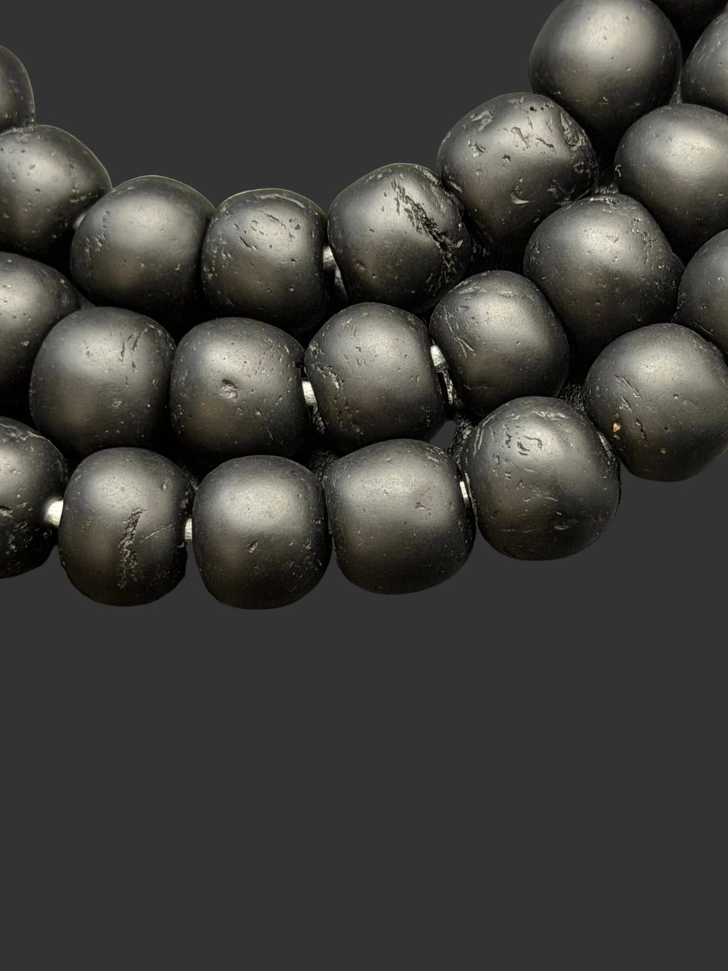 Midnight Eclipse Krobo Pocket Glass Beads | Handcrafted Ghana Recycled Glass Beads | Matte Black Artisan Beads