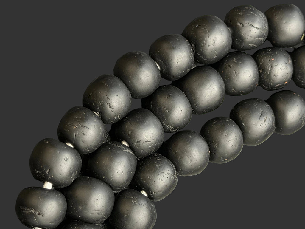 Midnight Eclipse Krobo Pocket Glass Beads | Handcrafted Ghana Recycled Glass Beads | Matte Black Artisan Beads