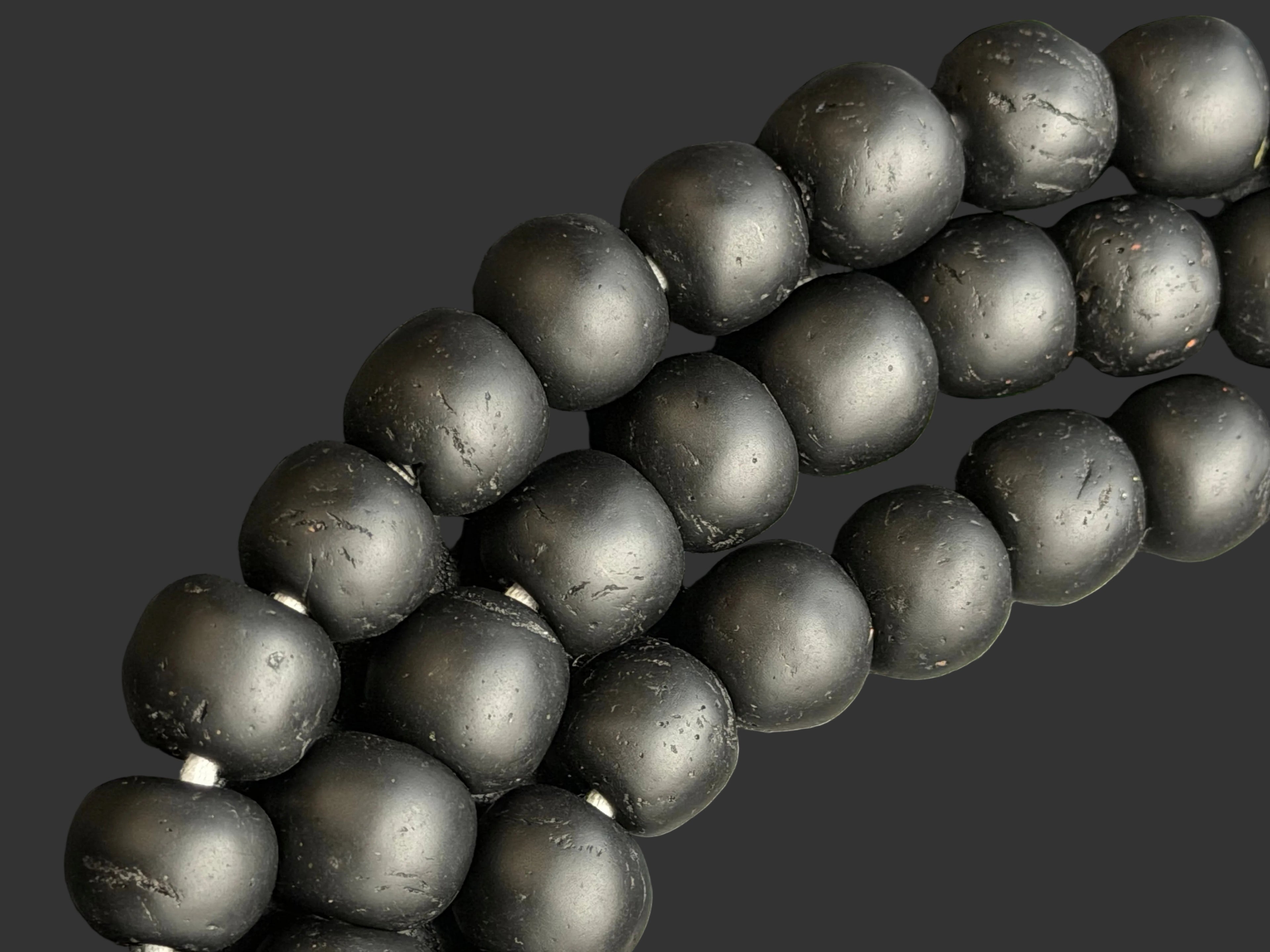 Midnight Eclipse Krobo Pocket Glass Beads | Handcrafted Ghana Recycled Glass Beads | Matte Black Artisan Beads