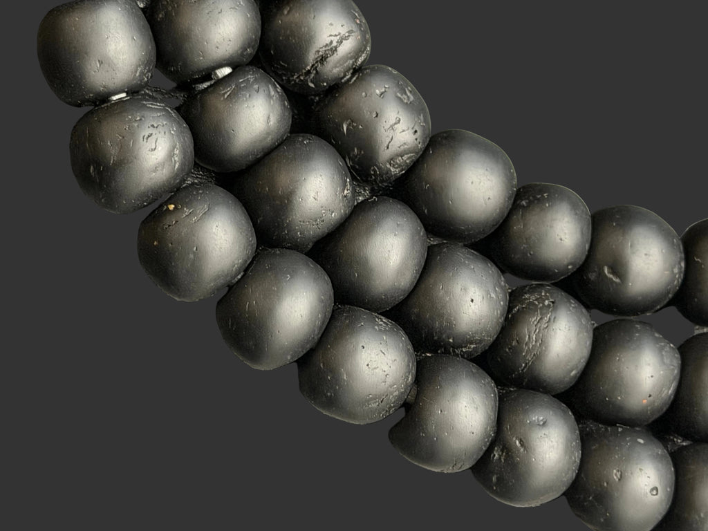 Midnight Eclipse Krobo Pocket Glass Beads | Handcrafted Ghana Recycled Glass Beads | Matte Black Artisan Beads