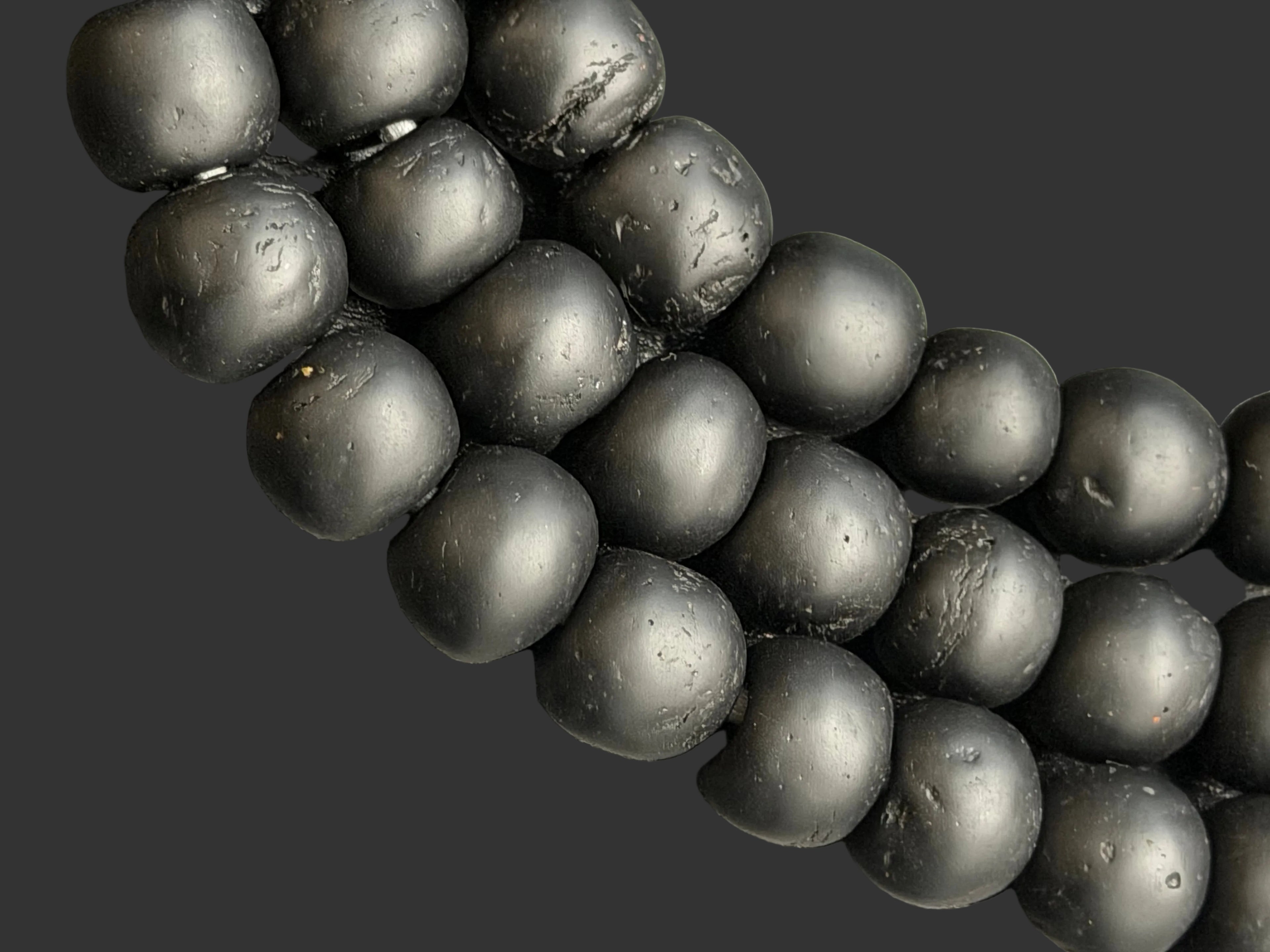 Midnight Eclipse Krobo Pocket Glass Beads | Handcrafted Ghana Recycled Glass Beads | Matte Black Artisan Beads