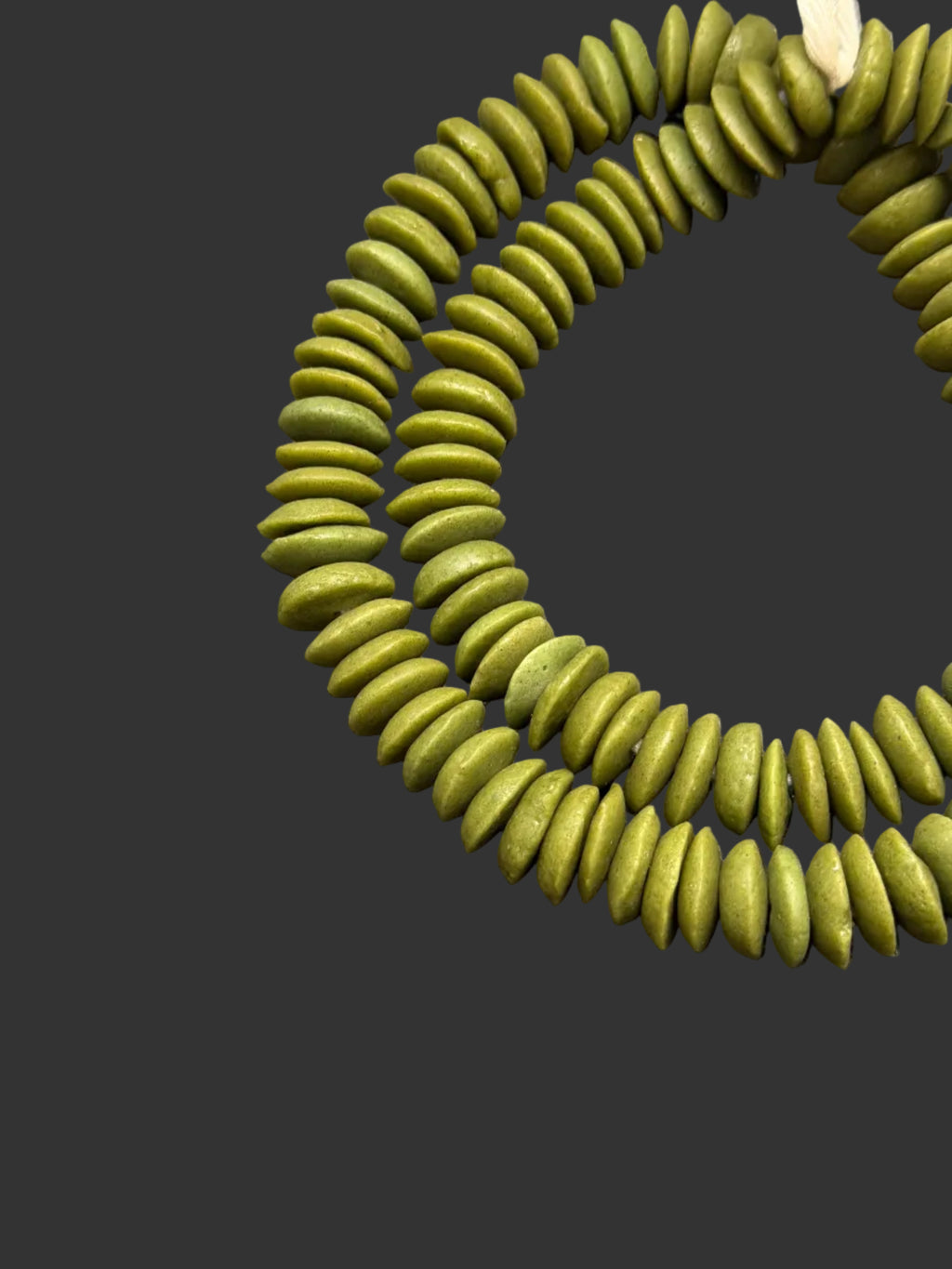 Ashanti Glass Rondelle Beads – Olive Heritage Green Recycled Glass Beads | Large Hole African Glass Beads Handcrafted in Ghana