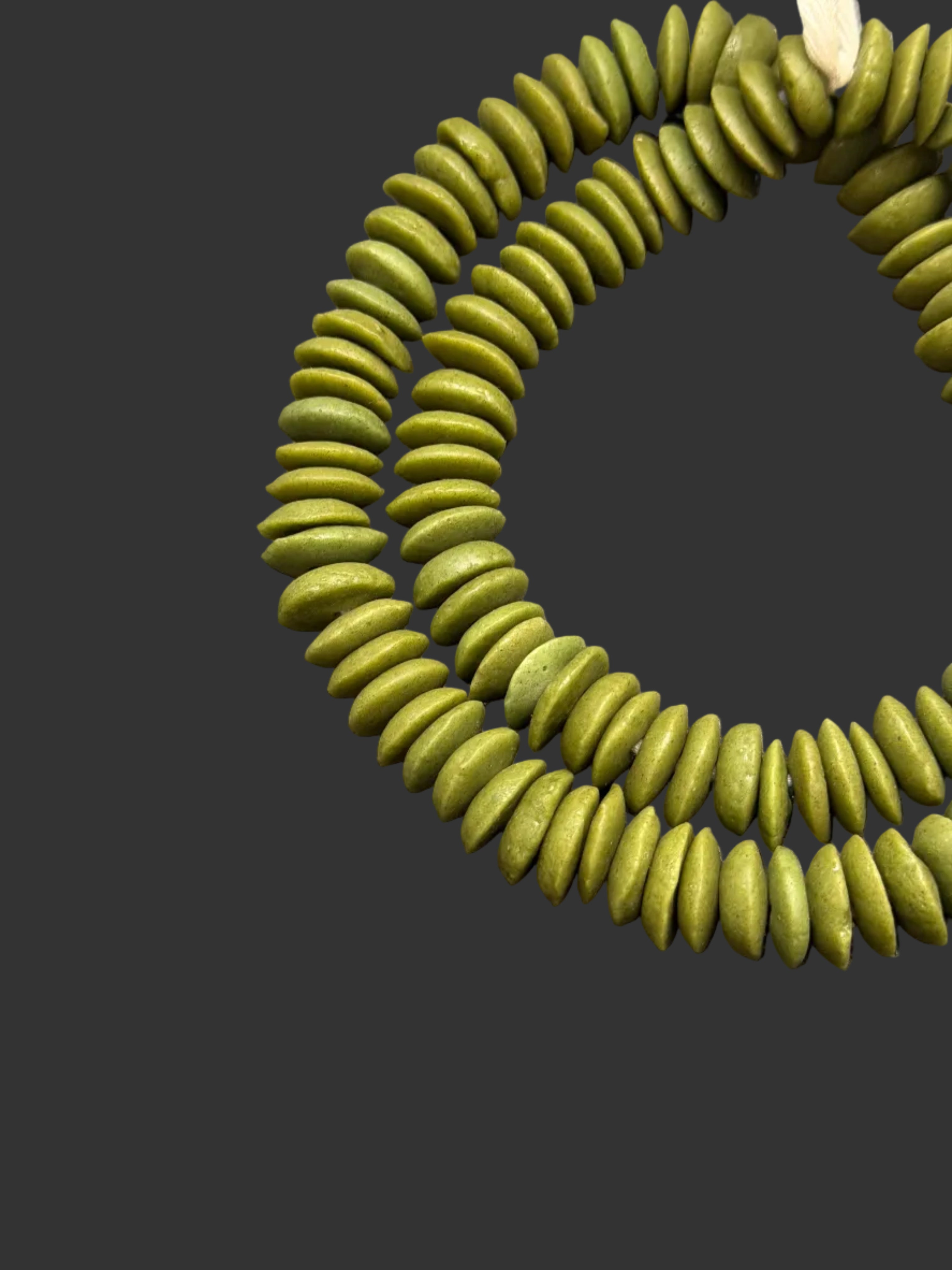 Ashanti Glass Rondelle Beads – Olive Heritage Green Recycled Glass Beads | Large Hole African Glass Beads Handcrafted in Ghana