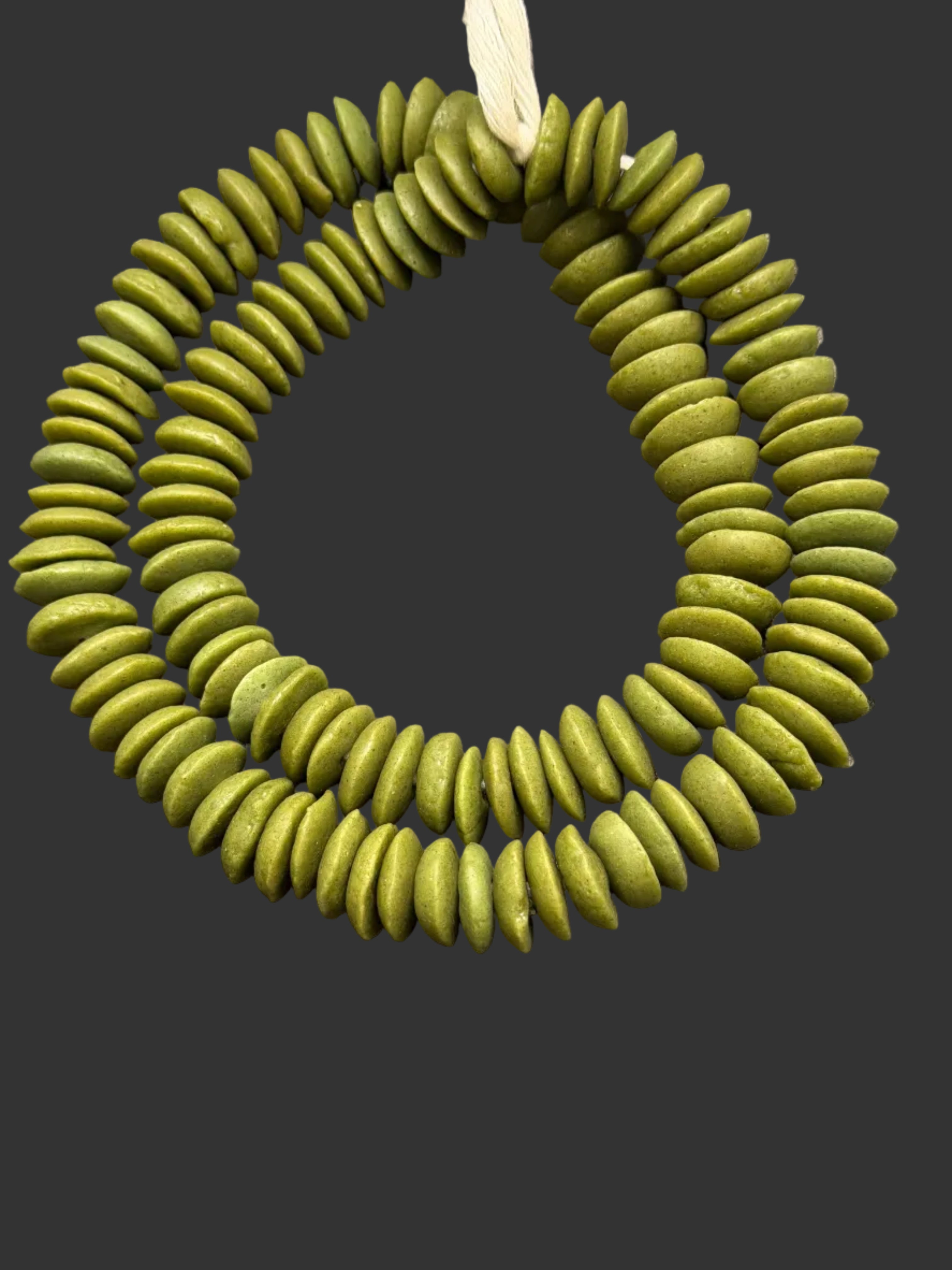 Ashanti Glass Rondelle Beads – Olive Heritage Green Recycled Glass Beads | Large Hole African Glass Beads Handcrafted in Ghana
