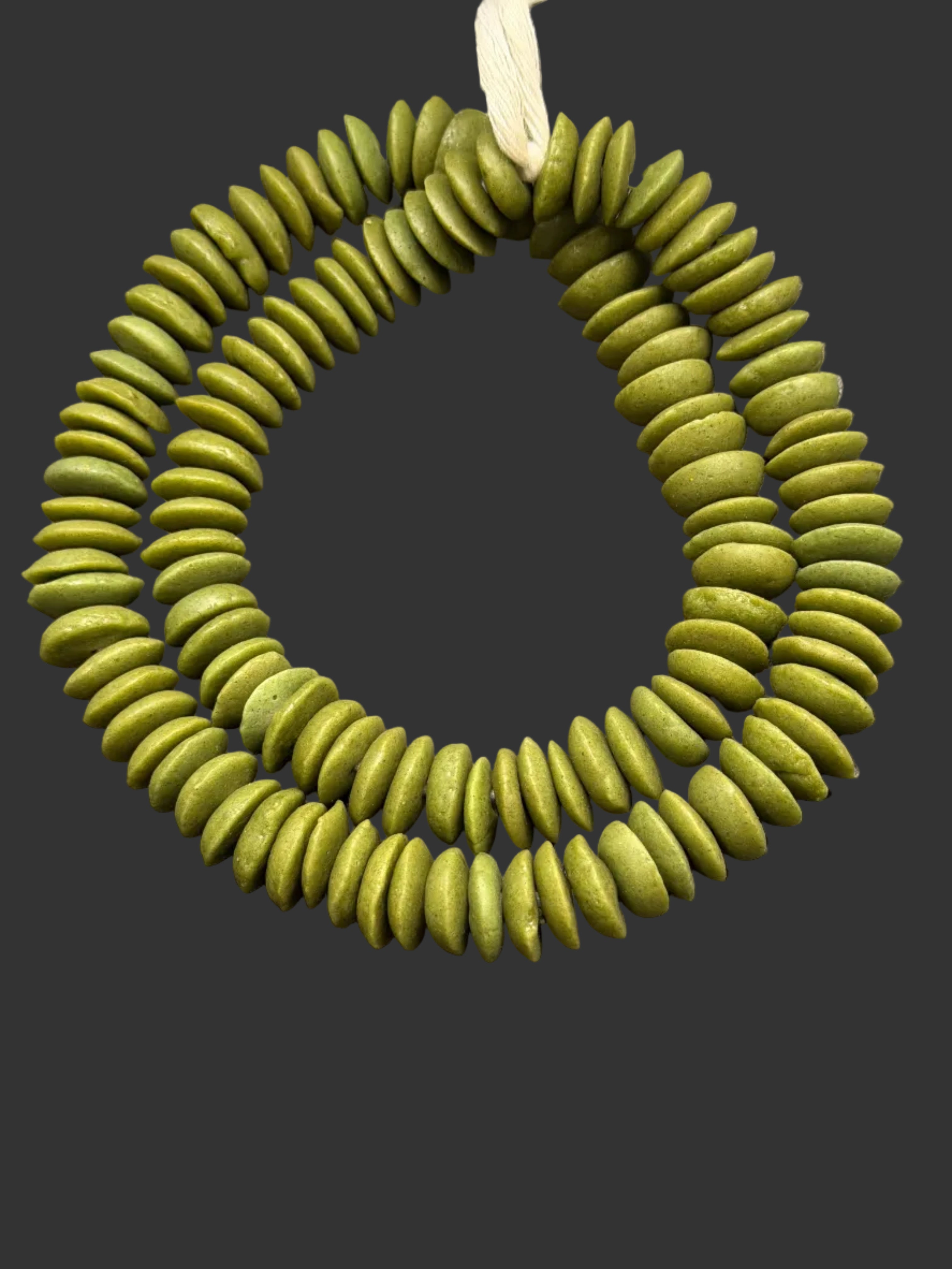 Ashanti Glass Rondelle Beads – Olive Heritage Green Recycled Glass Beads | Large Hole African Glass Beads Handcrafted in Ghana