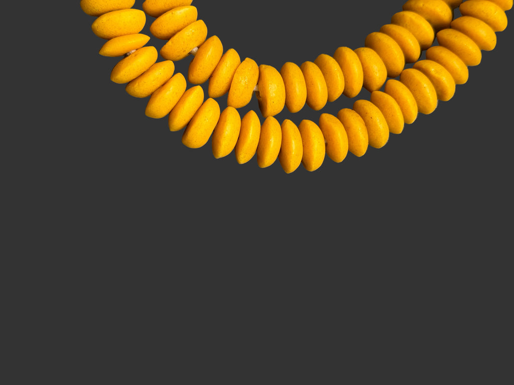 Ashanti Glass Rondelle Beads – Golden Mustard Recycled Glass Beads | Large Hole African Glass Beads Handcrafted in Ghana