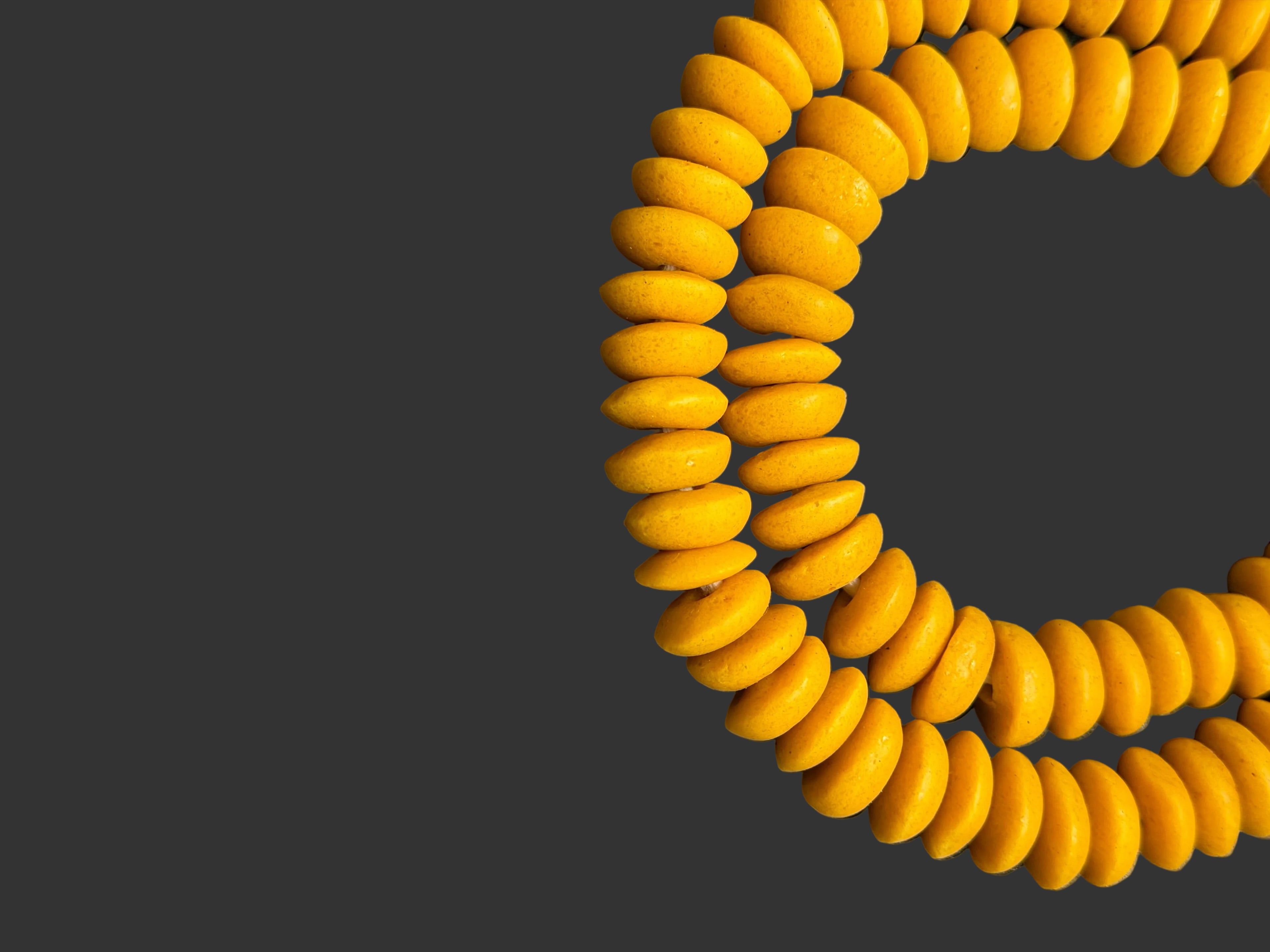 Ashanti Glass Rondelle Beads – Golden Mustard Recycled Glass Beads | Large Hole African Glass Beads Handcrafted in Ghana