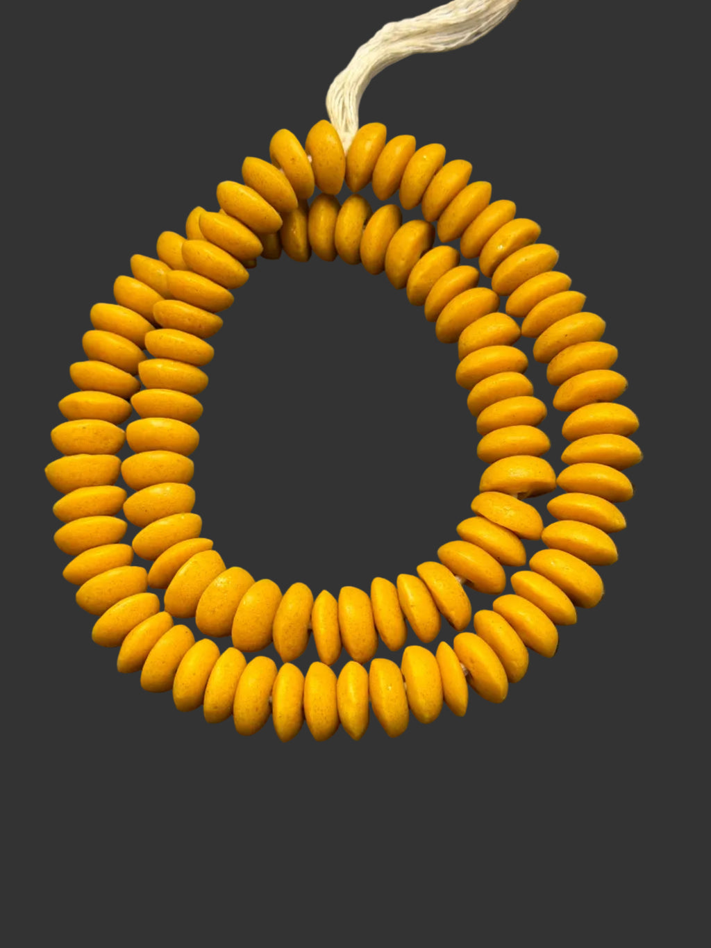 Ashanti Glass Rondelle Beads – Golden Mustard Recycled Glass Beads | Large Hole African Glass Beads Handcrafted in Ghana
