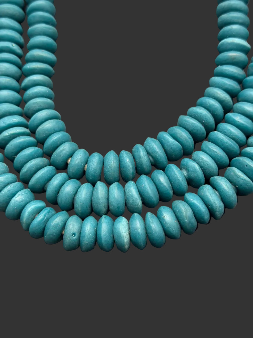 Ashanti Glass Rondelle Beads – Coastal Lagoon Teal Recycled Glass Beads | Large Hole African Glass Beads Handcrafted in Ghana