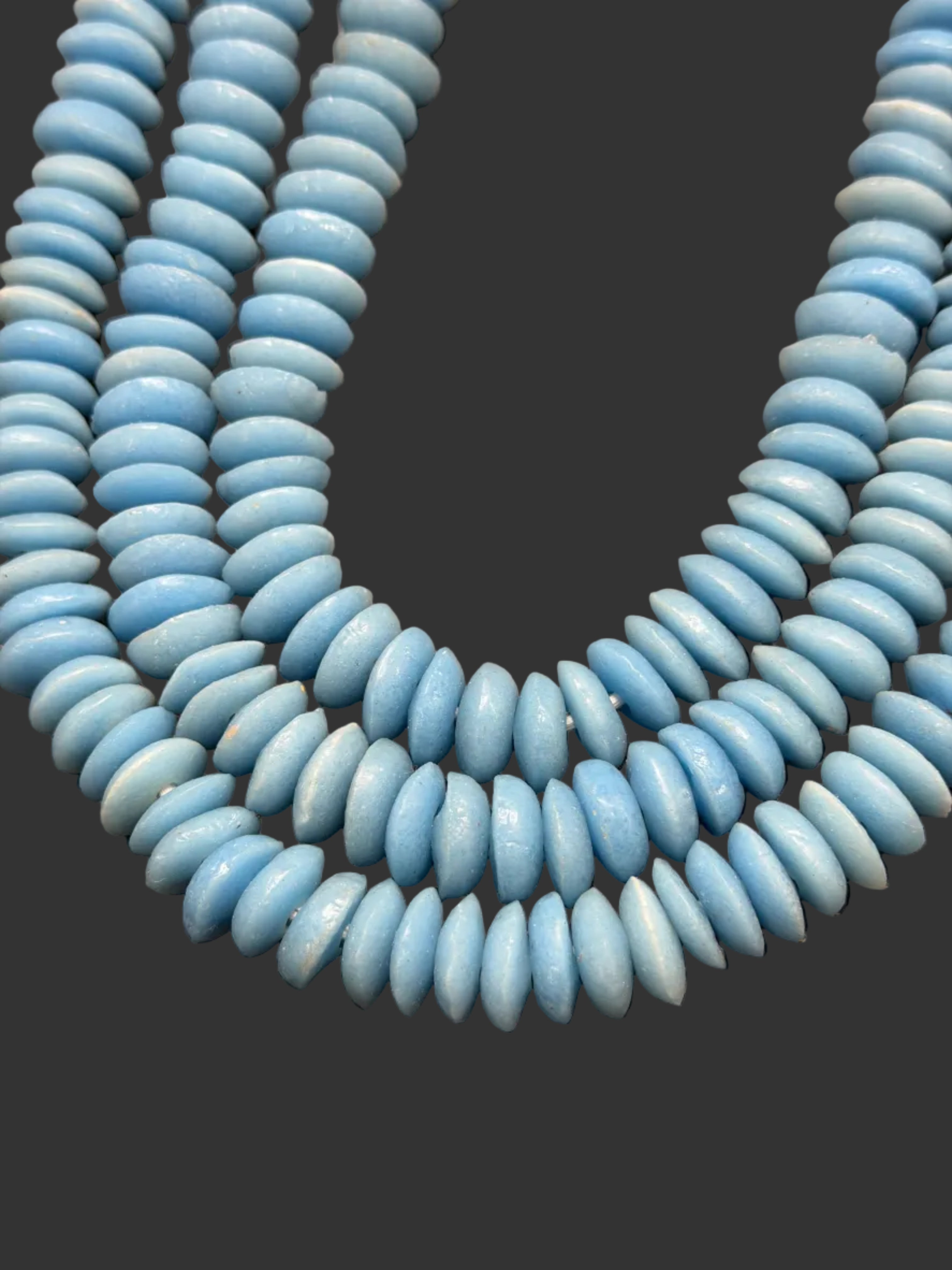 Ashanti Glass Rondelle Beads – Sky Blue Recycled Glass Beads | Handcrafted Ghanaian Glass Bead Strand
