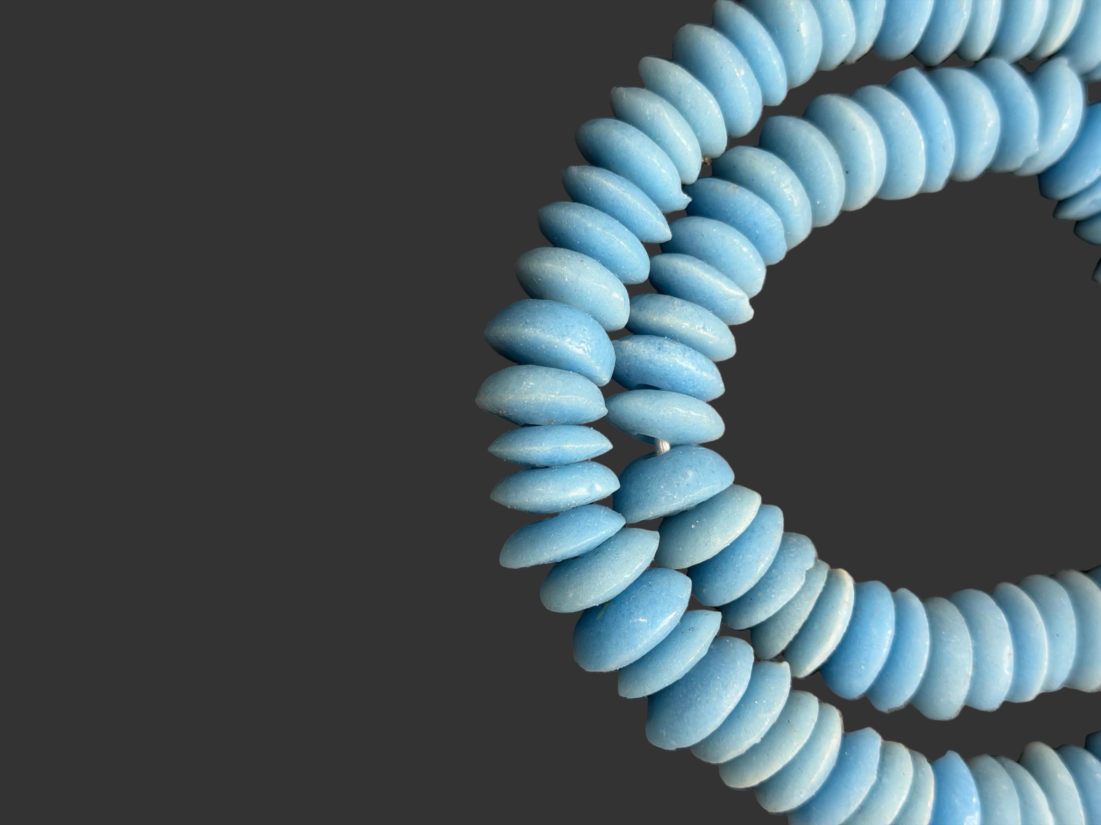 Ashanti Glass Rondelle Beads – Sky Blue Recycled Glass Beads | Handcrafted Ghanaian Glass Bead Strand