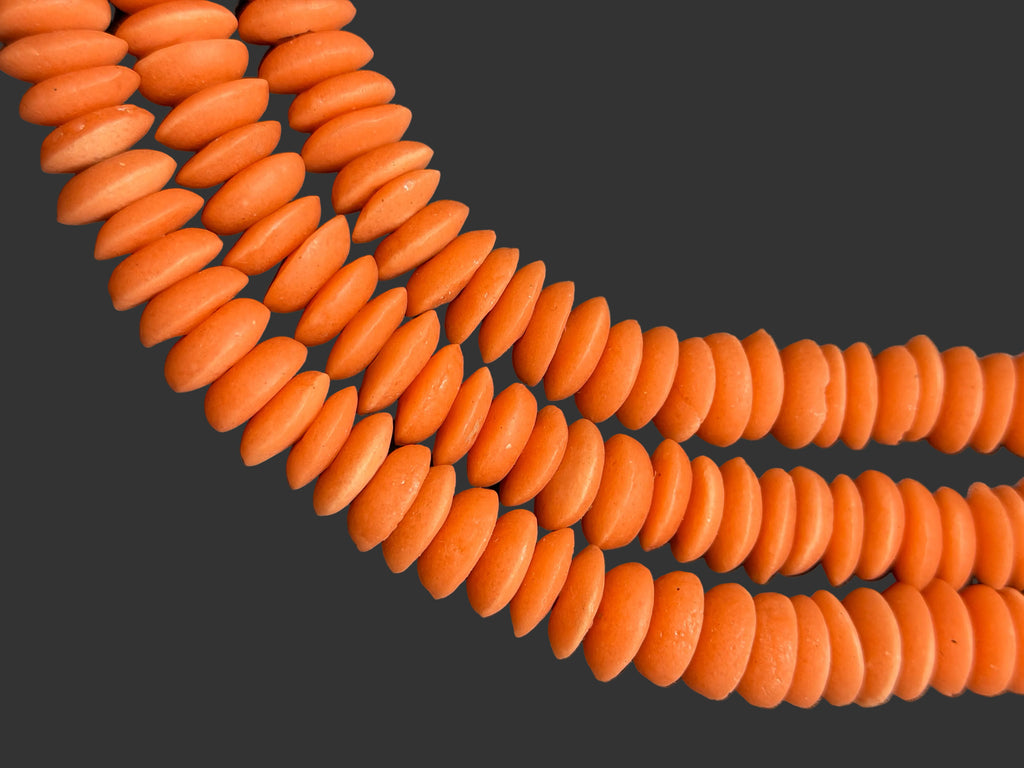 Ashanti Glass Rondelle Beads – Vibrant Orange Recycled Glass Beads | Large Hole African Glass Beads Handcrafted in Ghana