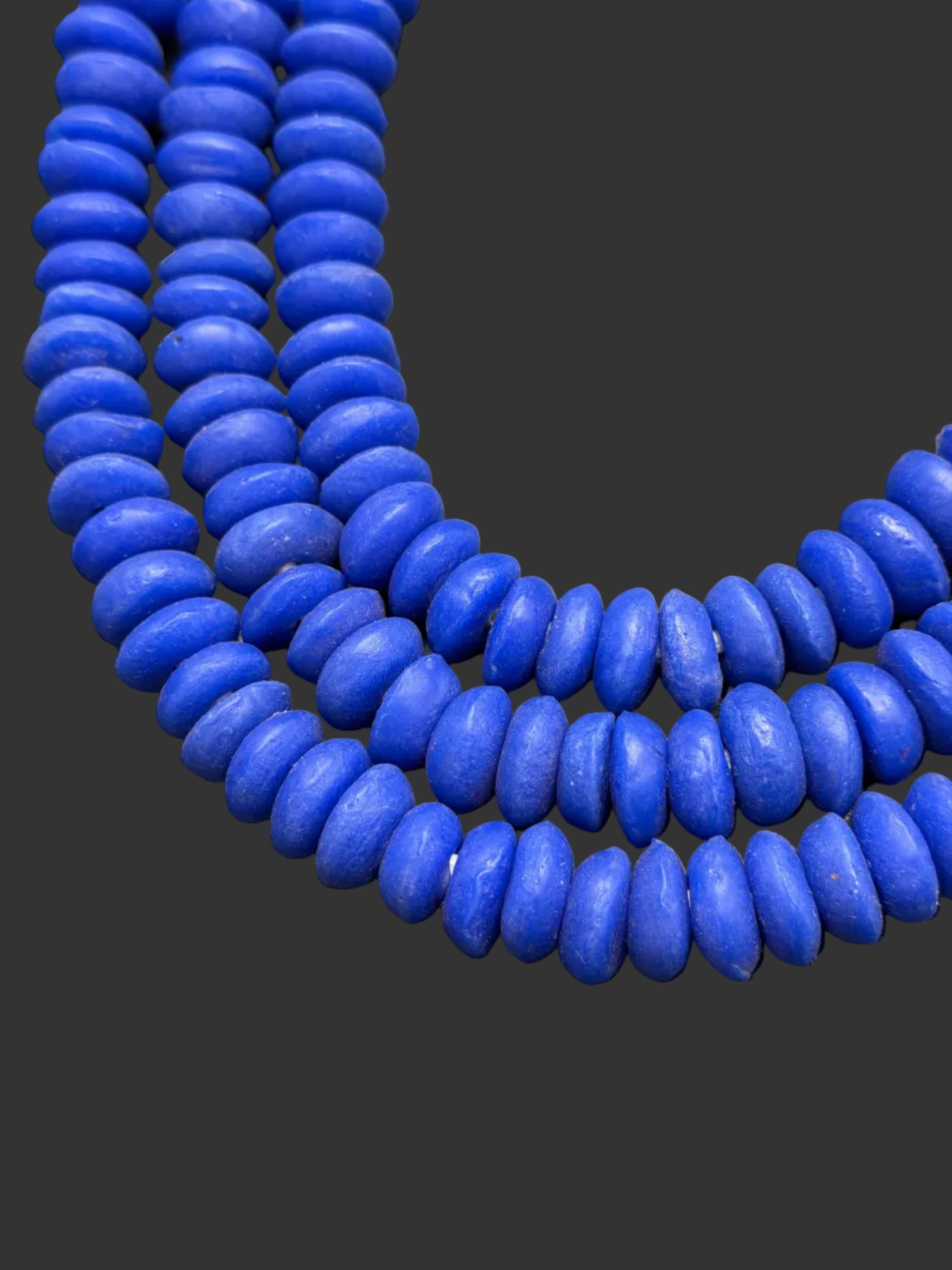 Ashanti Glass Rondelle Beads – Royal Blue Recycled Glass Beads | Large Hole African Glass Beads Handcrafted in Ghana