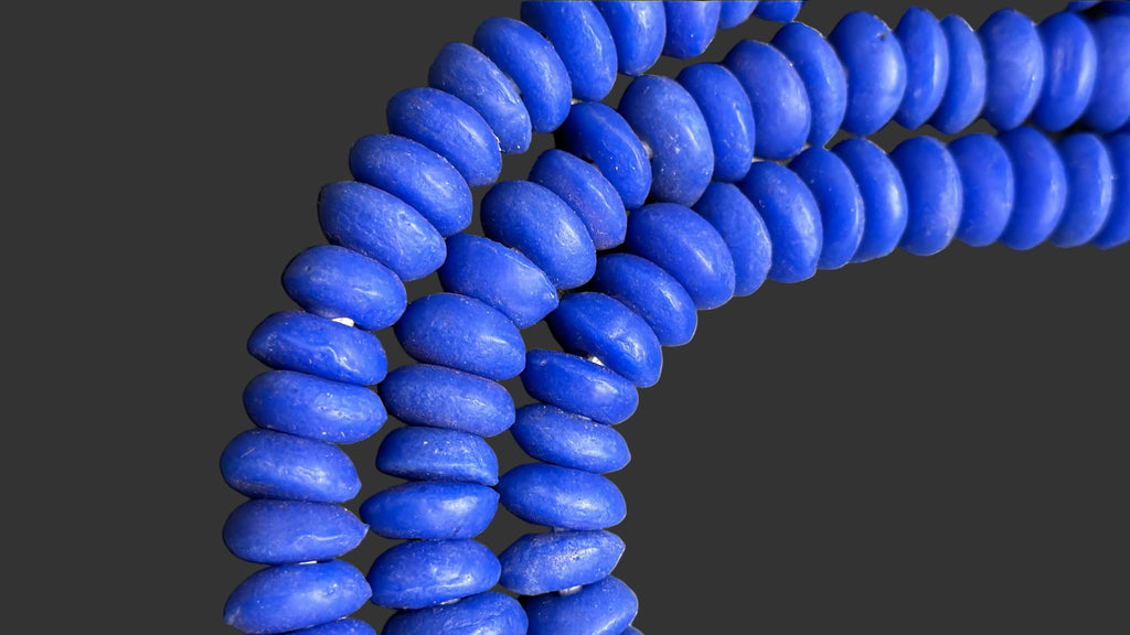Ashanti Glass Rondelle Beads – Royal Blue Recycled Glass Beads | Large Hole African Glass Beads Handcrafted in Ghana