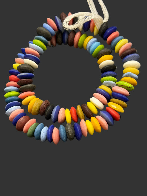 Ashanti Designer Mix Glass Rondelle Beads – Multicolor Recycled Glass Beads | Handcrafted Ghanaian Glass Bead Strand