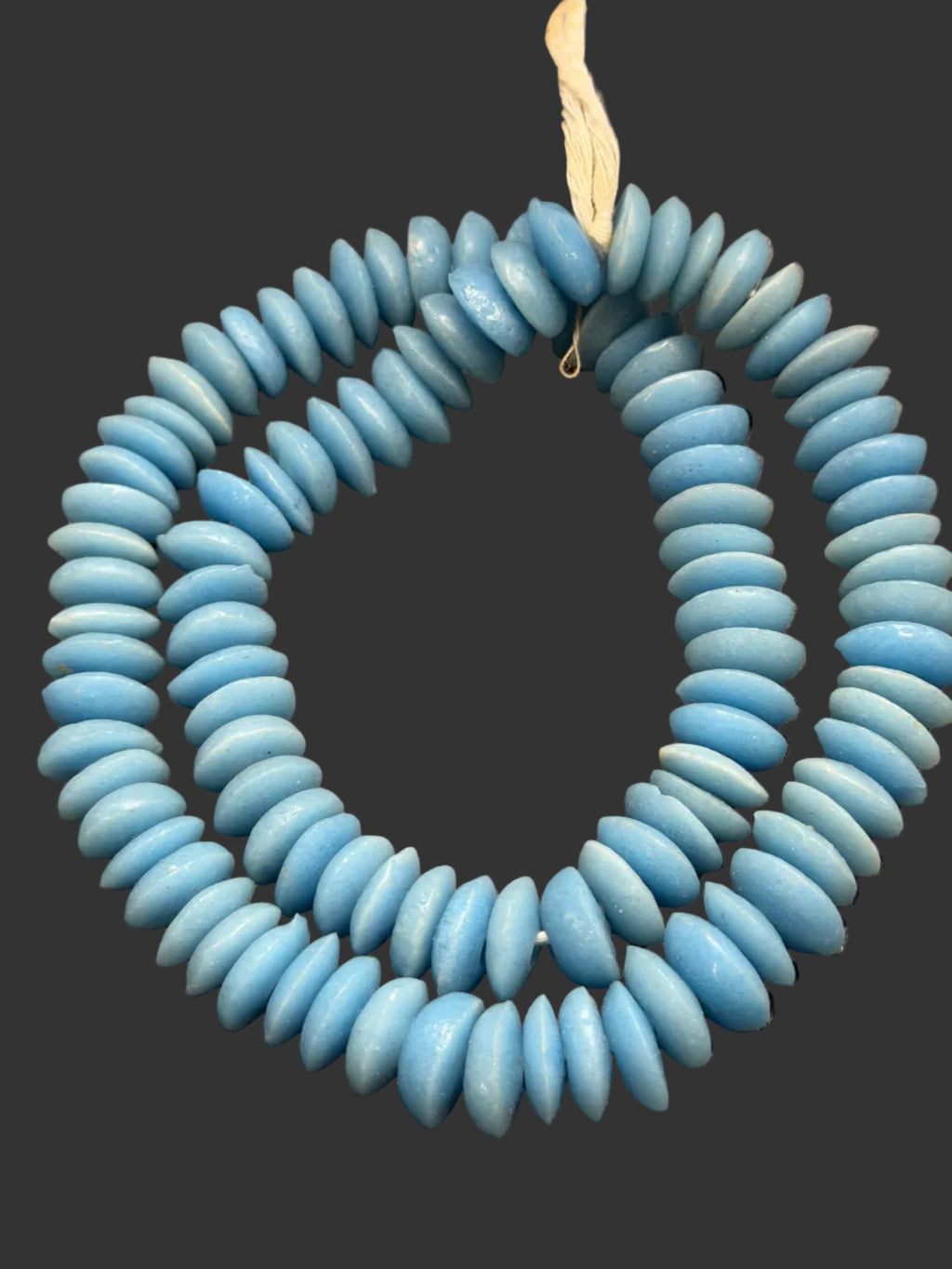 Ashanti Glass Rondelle Beads – Sky Blue Recycled Glass Beads | Handcrafted Ghanaian Glass Bead Strand