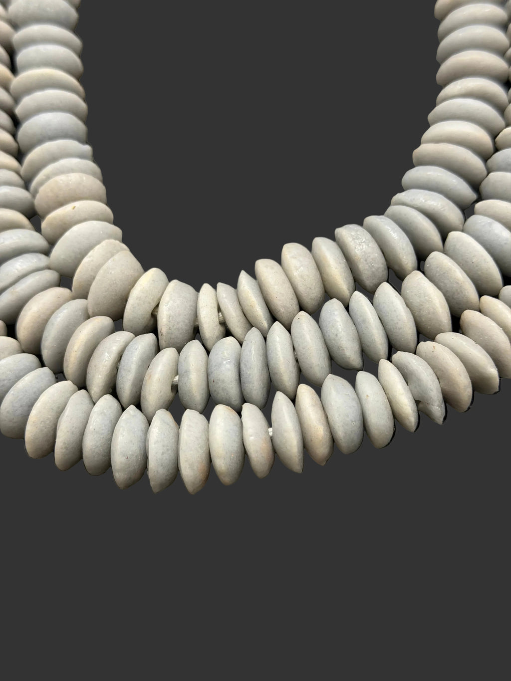 Ashanti Glass Rondelle Beads – Archive Ivory Gray Recycled Glass Beads | Large Hole African Glass Beads Handcrafted in Ghana