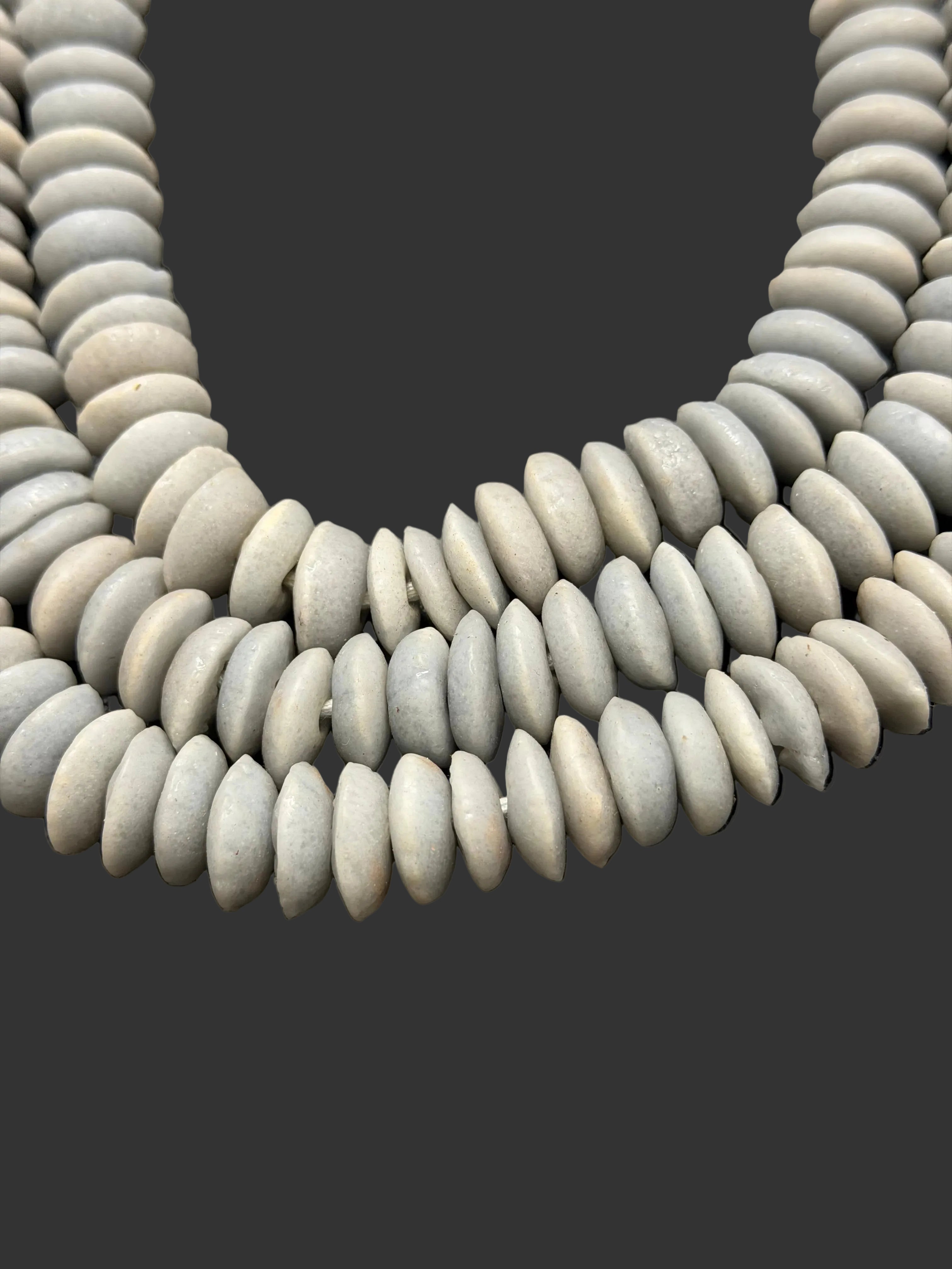Ashanti Glass Rondelle Beads – Archive Ivory Gray Recycled Glass Beads | Large Hole African Glass Beads Handcrafted in Ghana
