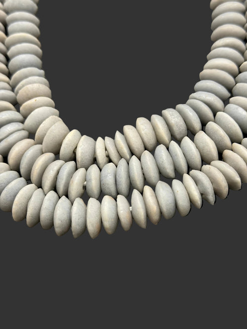 Ashanti Glass Rondelle Beads – Archive Ivory Gray Recycled Glass Beads | Large Hole African Glass Beads Handcrafted in Ghana