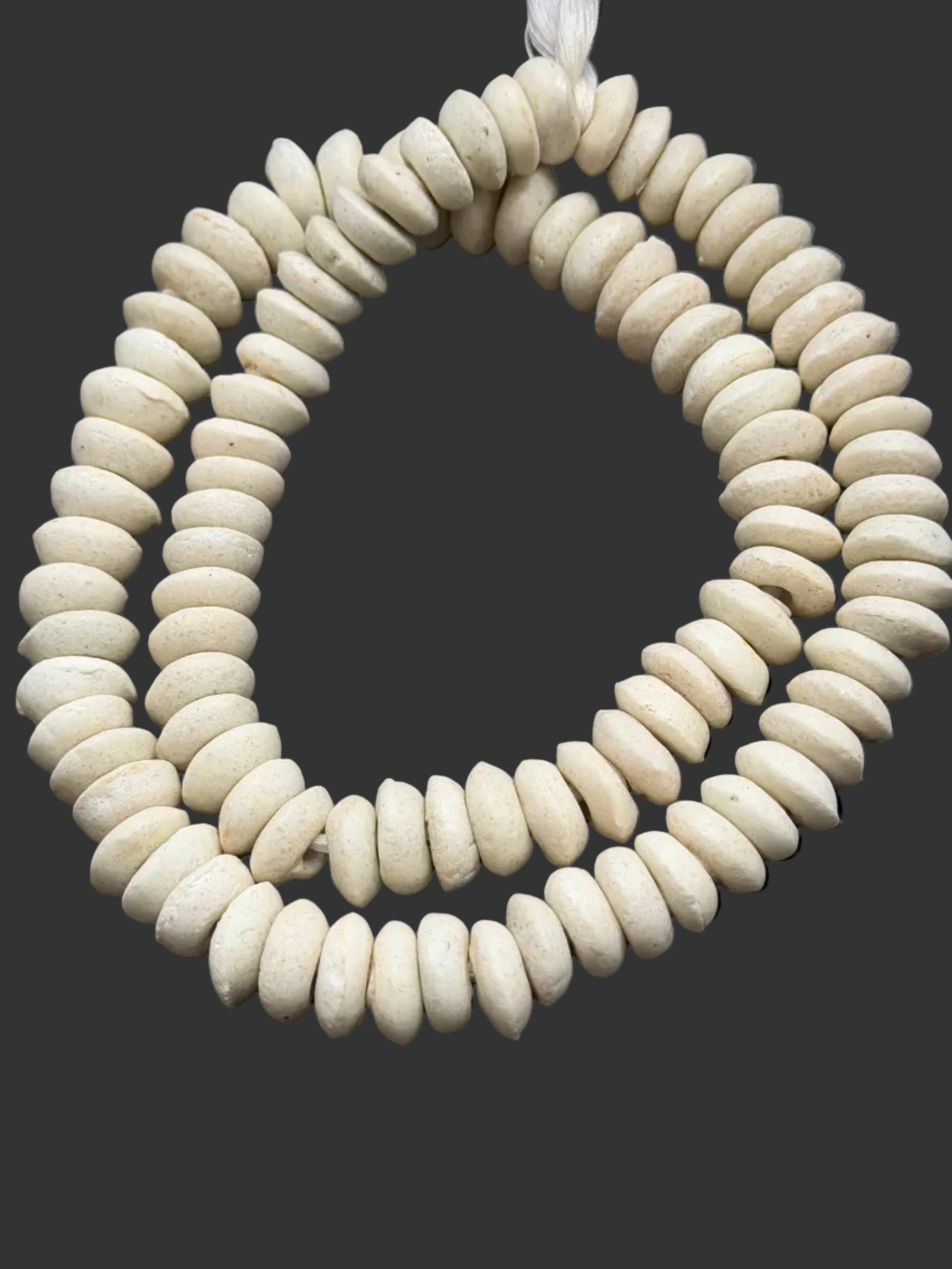 Ashanti Glass Rondelle Beads – Ivory White Recycled Glass Beads | Handcrafted Ghanaian Glass Bead Strand